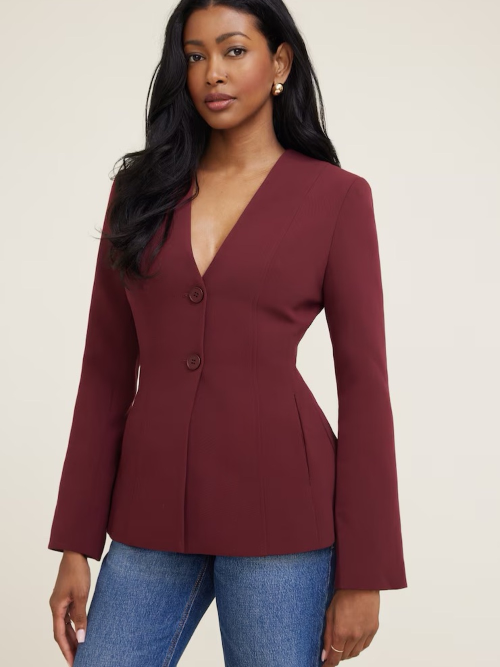 Dynamite Burgundy Two-Button V-Neck Blazer